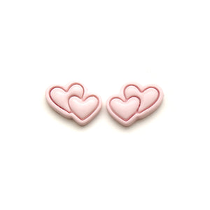 Powder Pink Double Heart Stud Earrings