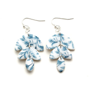 Blue Floral Print Kinley Polymer Clay Earrings
