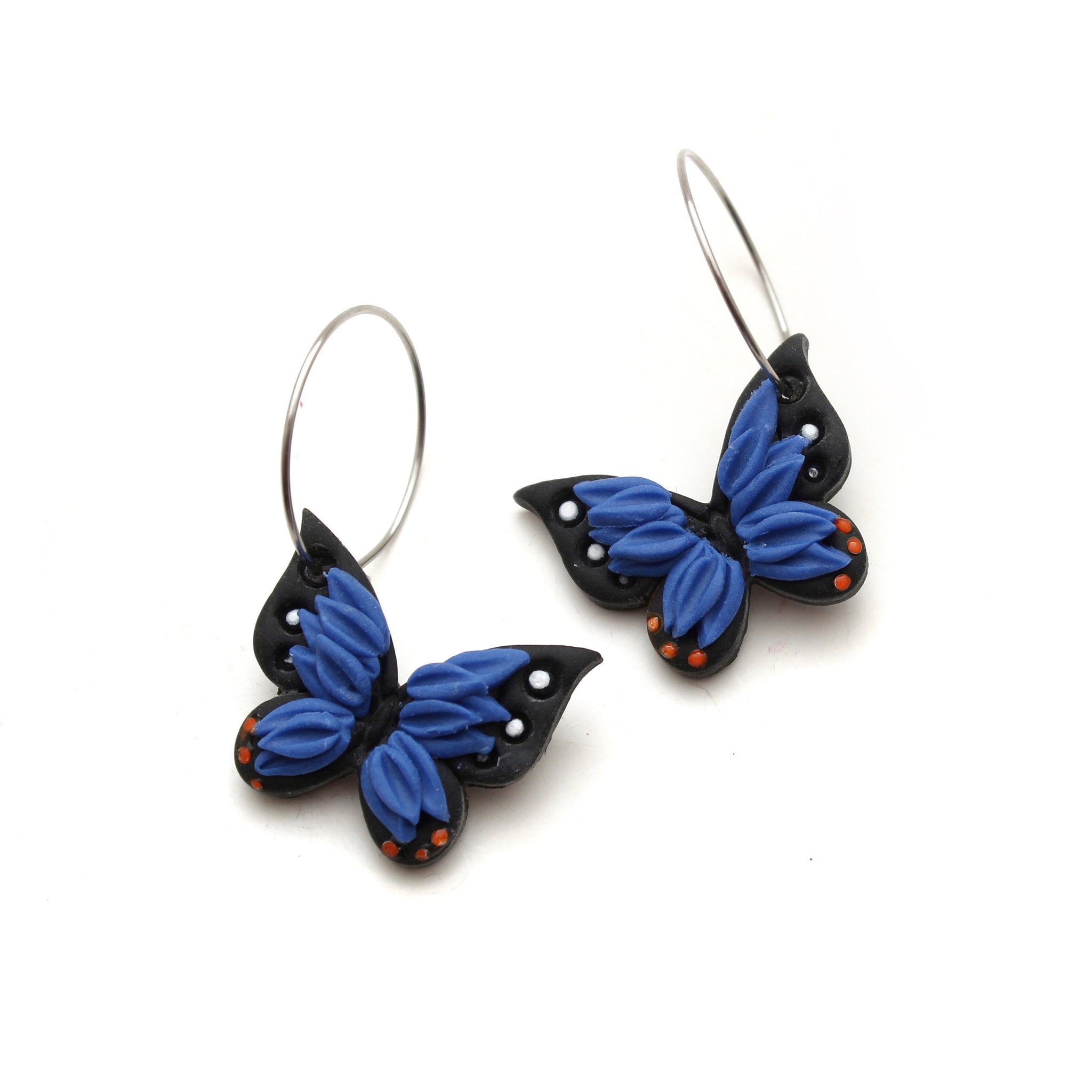 Blue Butterfly Hoop Dangle Earrings