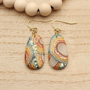 Fall Rainbow Agate Tapered Oval Earrings