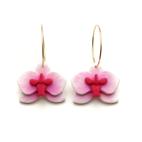 Tropical Orchid Hoop Dangle Earrings