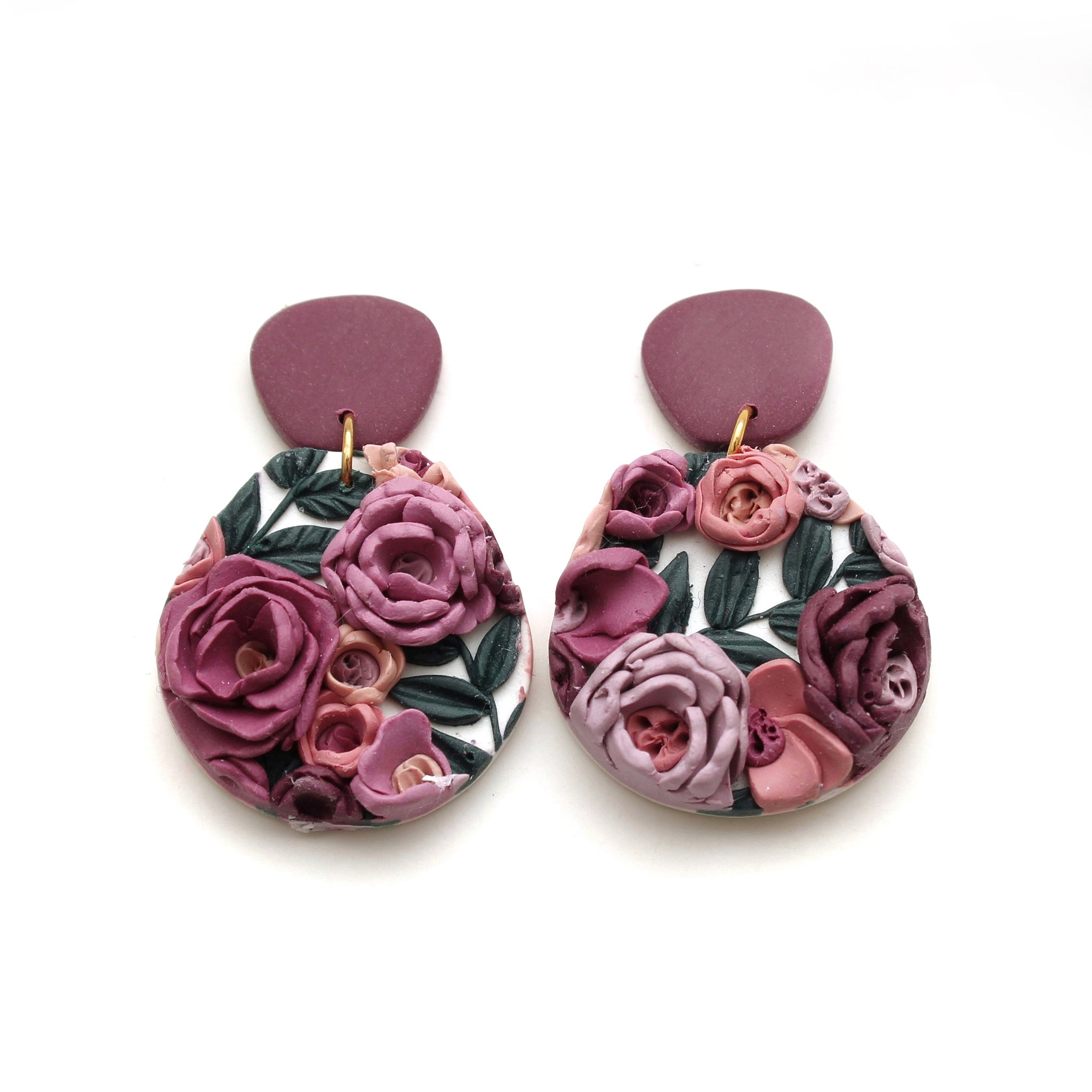 Plum Floral Semi Oval Earrings