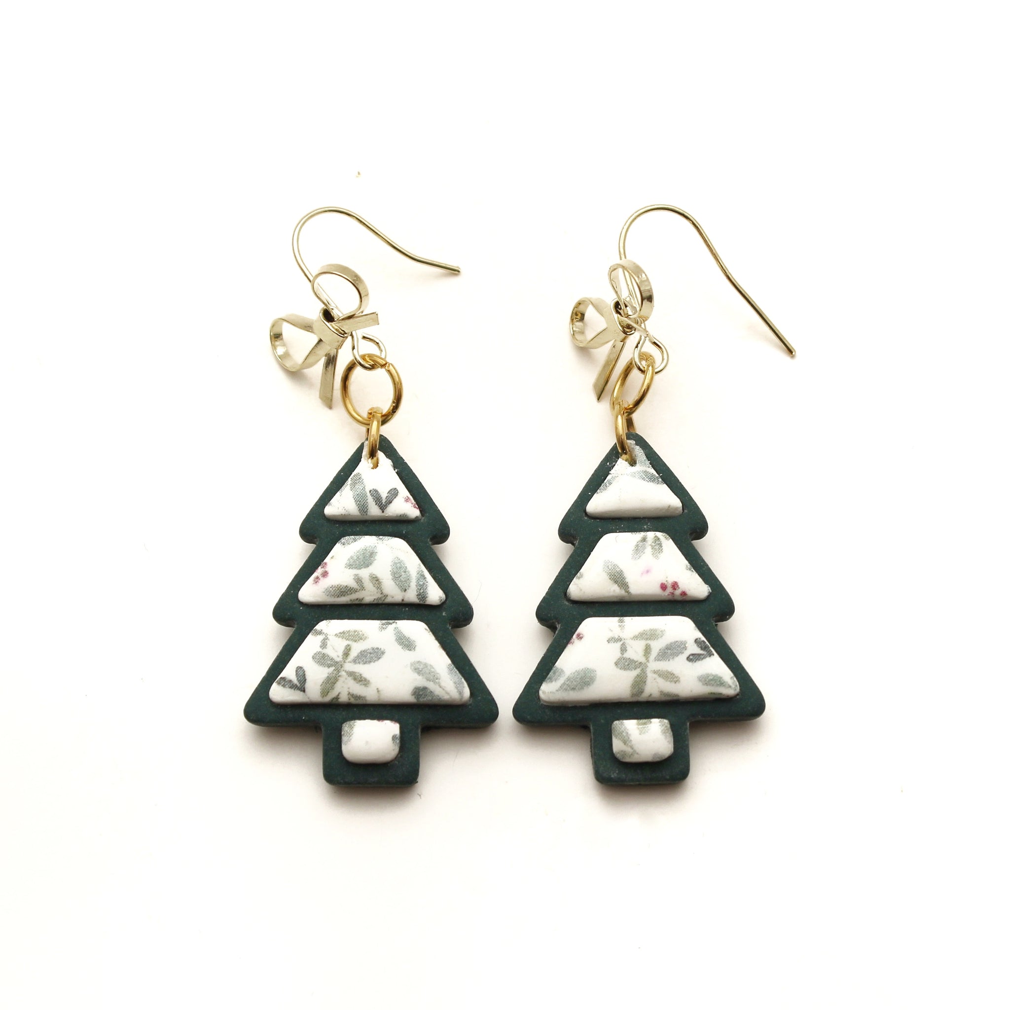 Holly Inlay Christmas Tree Polymer Clay Earrings