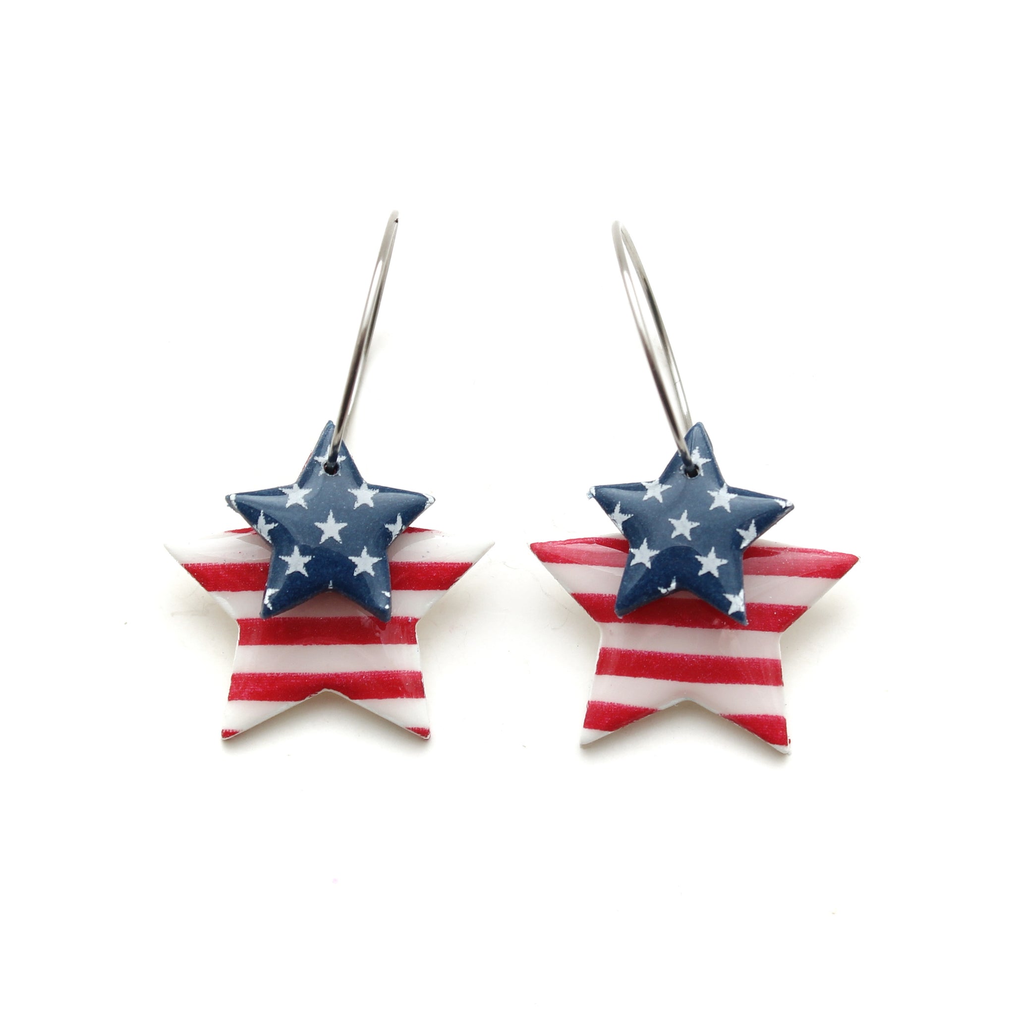 Stars and Stripes Layered Stars Hoop Earrings