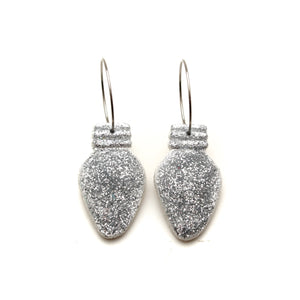 Silver Glitter Christmas Light Hoop Dangle Earrings