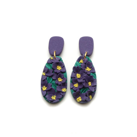 Violet Floral Oval Drop Earrings