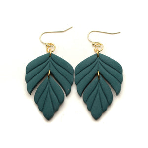 Dark Teal Foliage Dangle Earrings