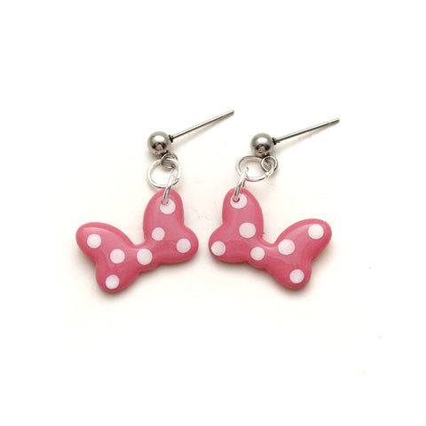 Pink Mrs. Mouse Bow Polymer Clay Earrings