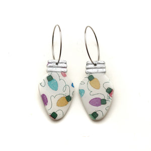 Christmas Light Printed Christmas Light Hoop Dangle Earrings