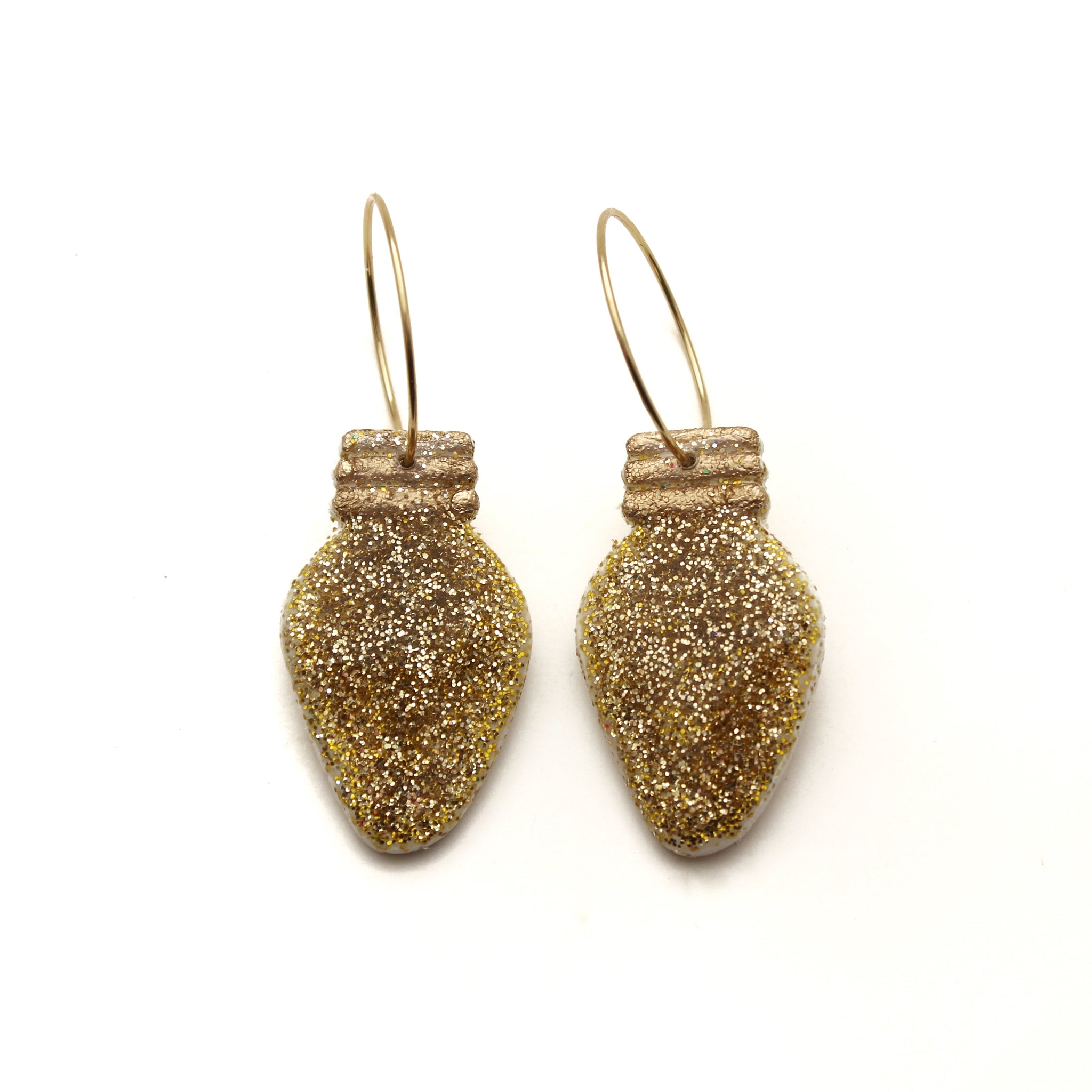 Gold Glitter Christmas Light Hoop Dangle Earrings