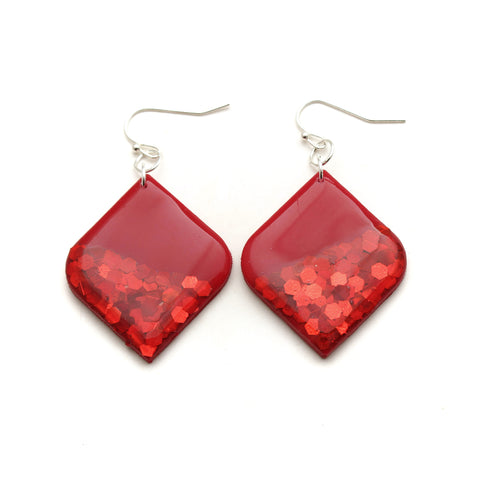 Red Glitter Rounded Square Polymer Clay Earrings
