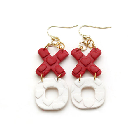 Red and White XO Earrings