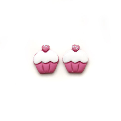 Lipstick Pink Cupcake Stud Earrings