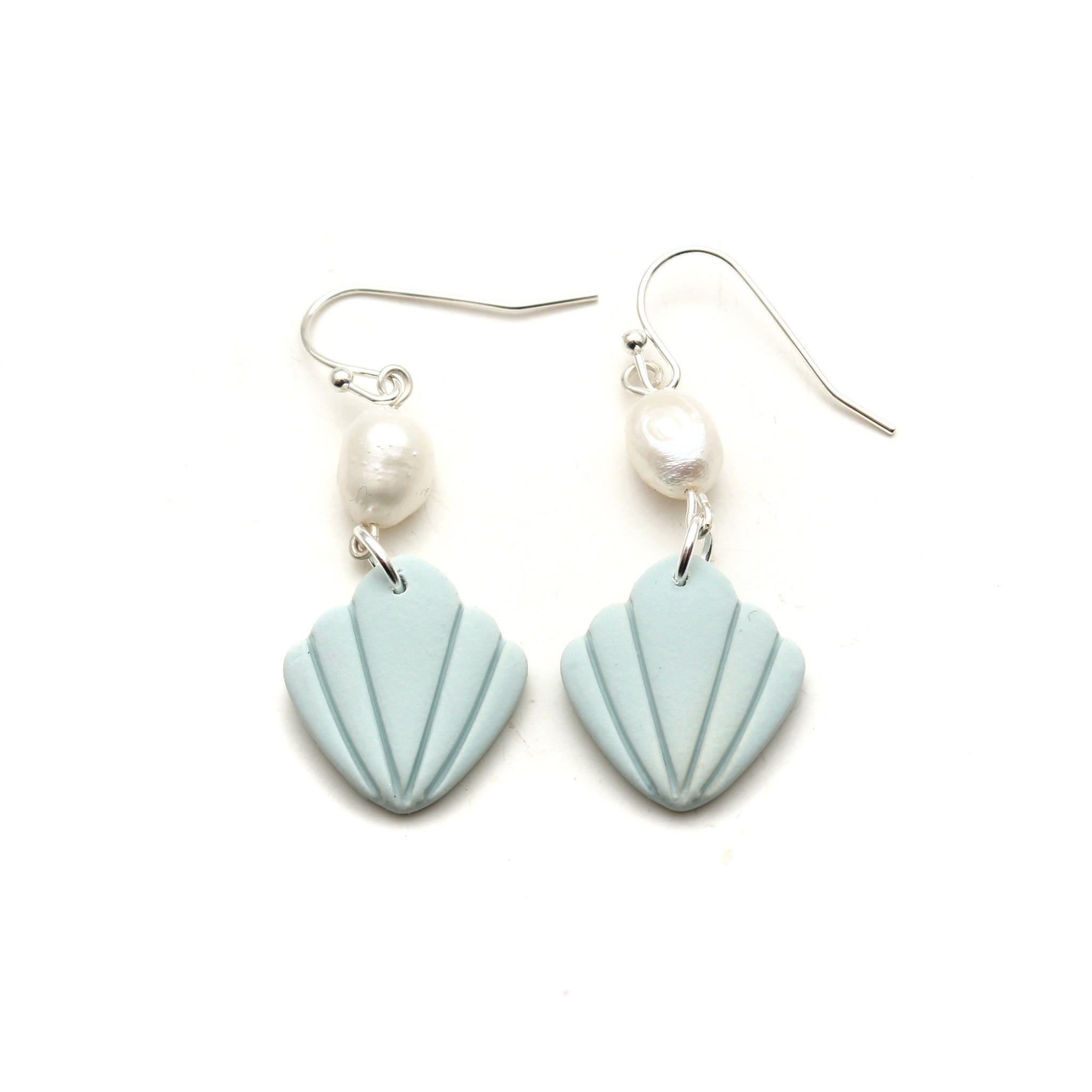 Pearl and Seashell Drop Polymer Clay Earrings