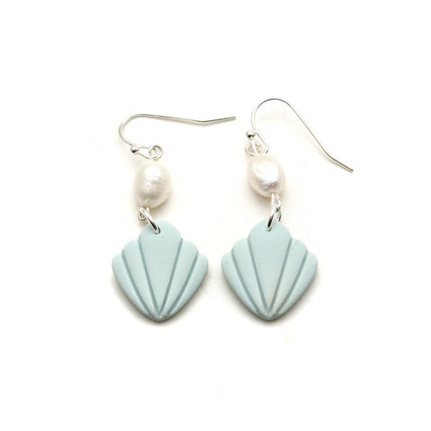 Pearl and Seashell Drop Polymer Clay Earrings