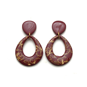 Sangria Gold Floral Embossed Earrings