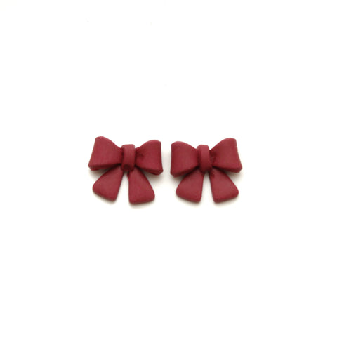 Burgundy Bow Stud Earrings