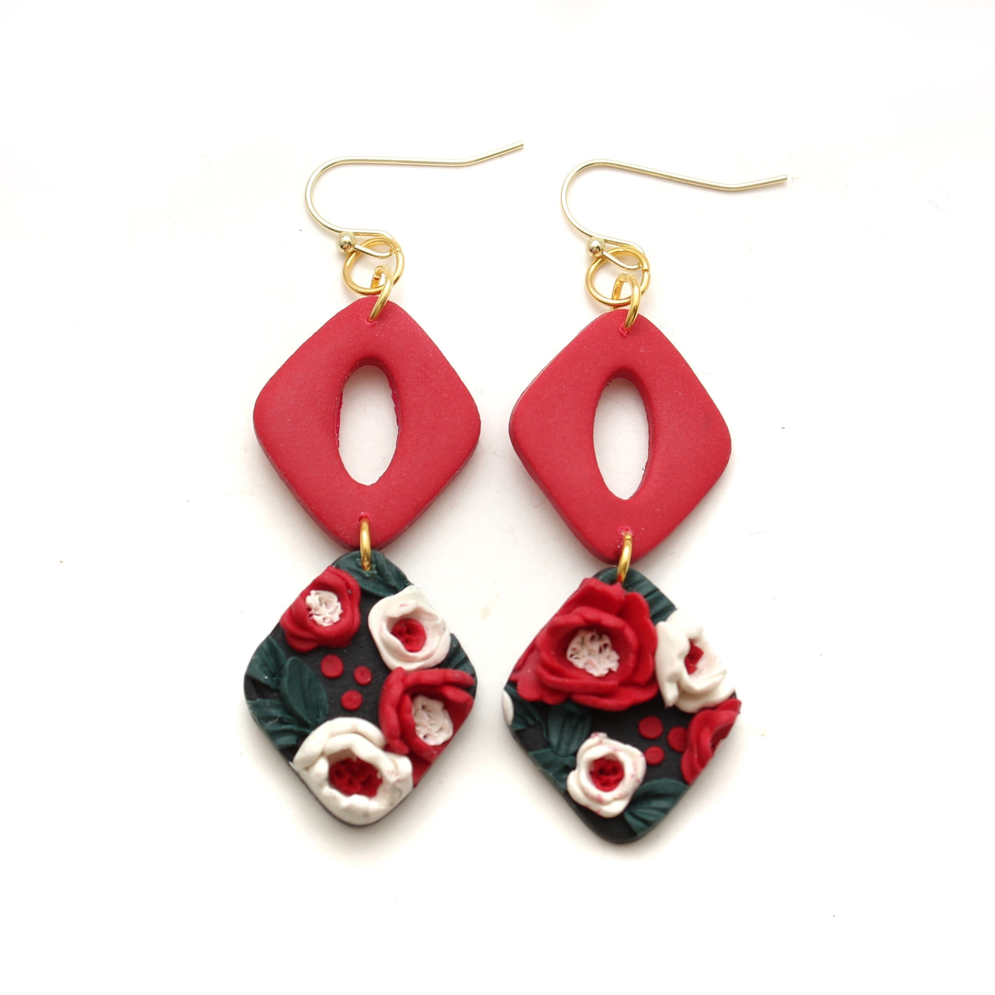 Red and White Christmas Floral Erin Dangle Earrings