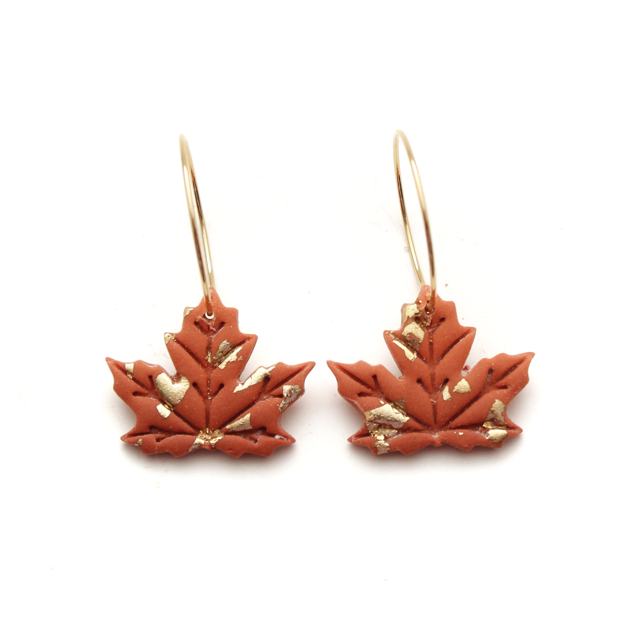 Orange Ombre Maple Leaf Hoop Dangle Earrings