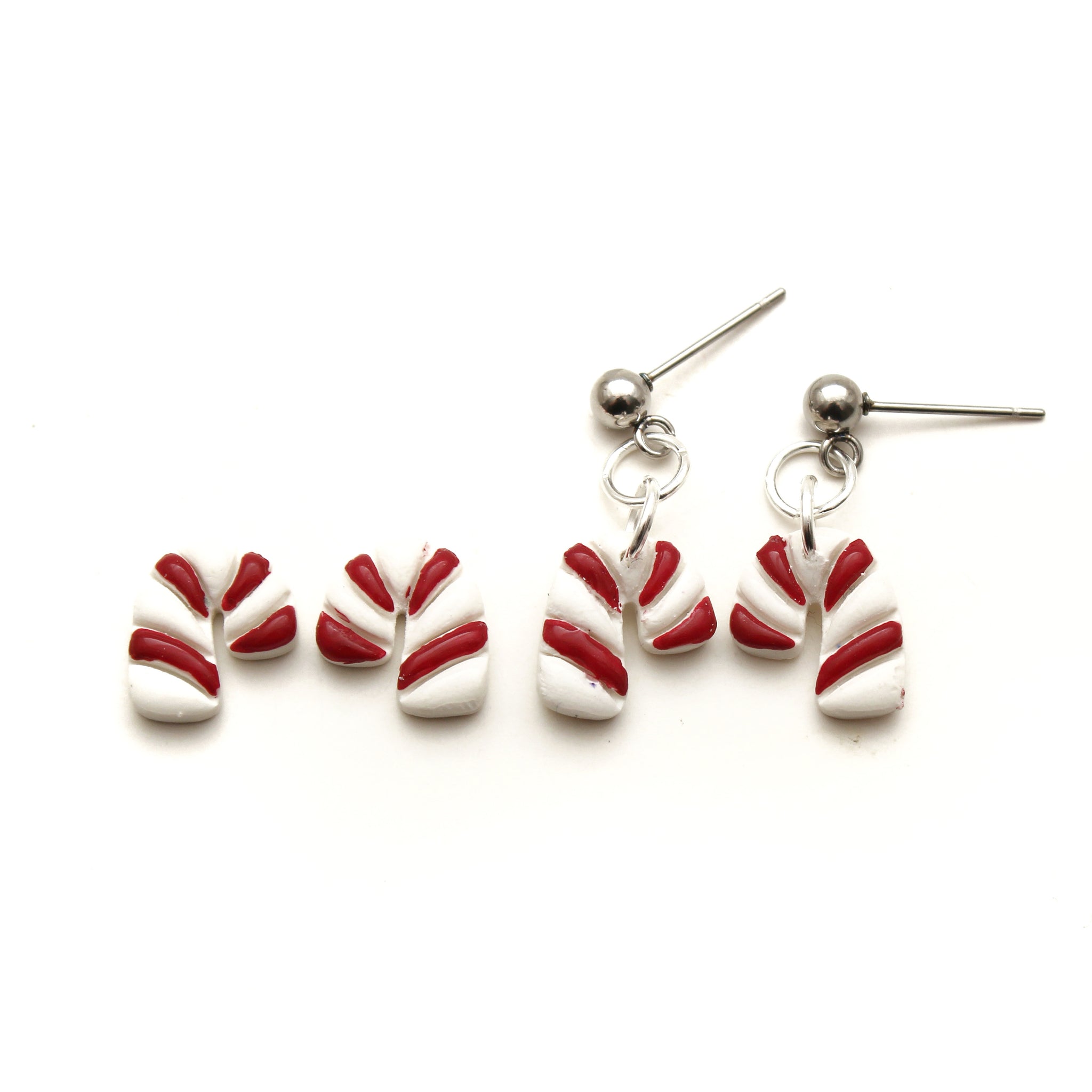 Small Candy Cane Stud or Dangle Polymer Clay Earrings