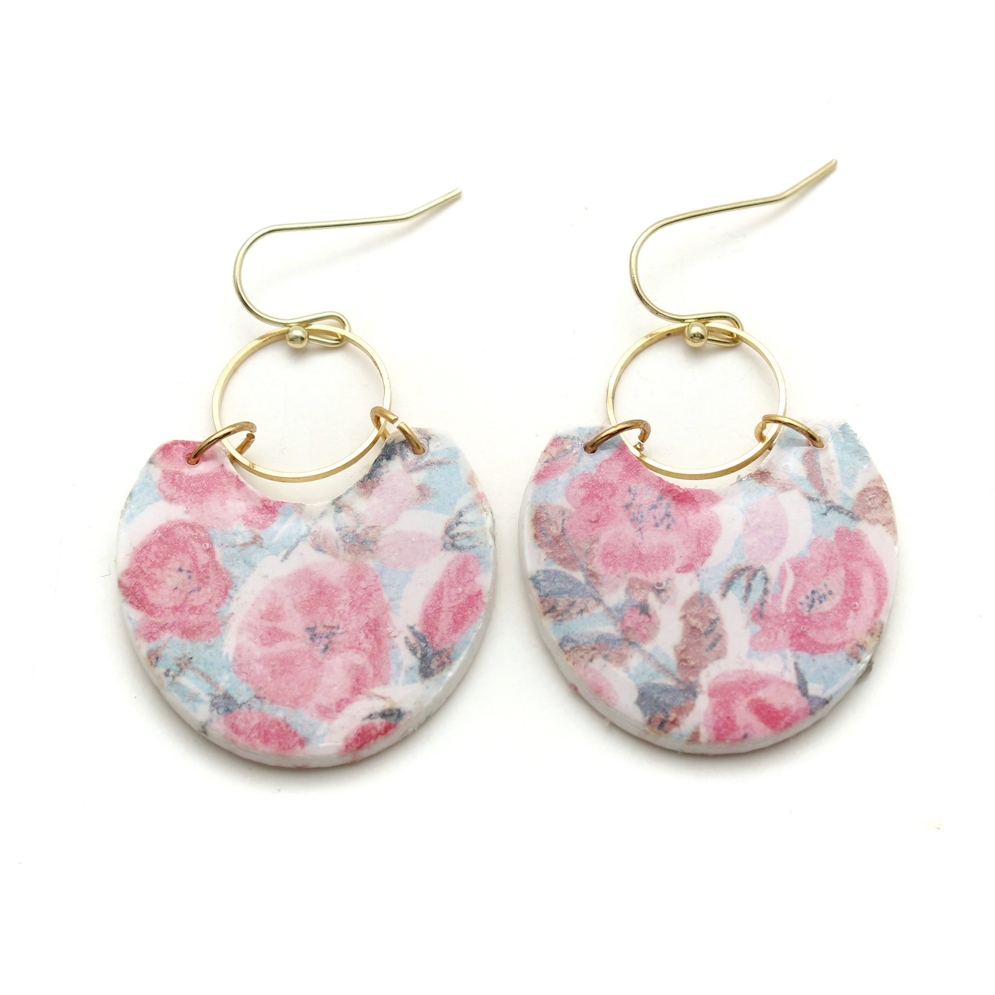 Pink Peony Print Reed Earrings