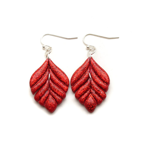 Red Glitter Jasmine Polymer Clay Earrings
