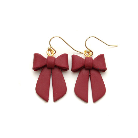 Burgandy Bow Dangle Earrings