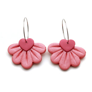 Heart Center Daisy Hoop Earrings