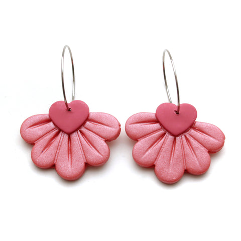 Heart Center Daisy Hoop Earrings