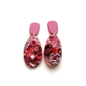 Pink and Red Floral Oval Dangle Earrings