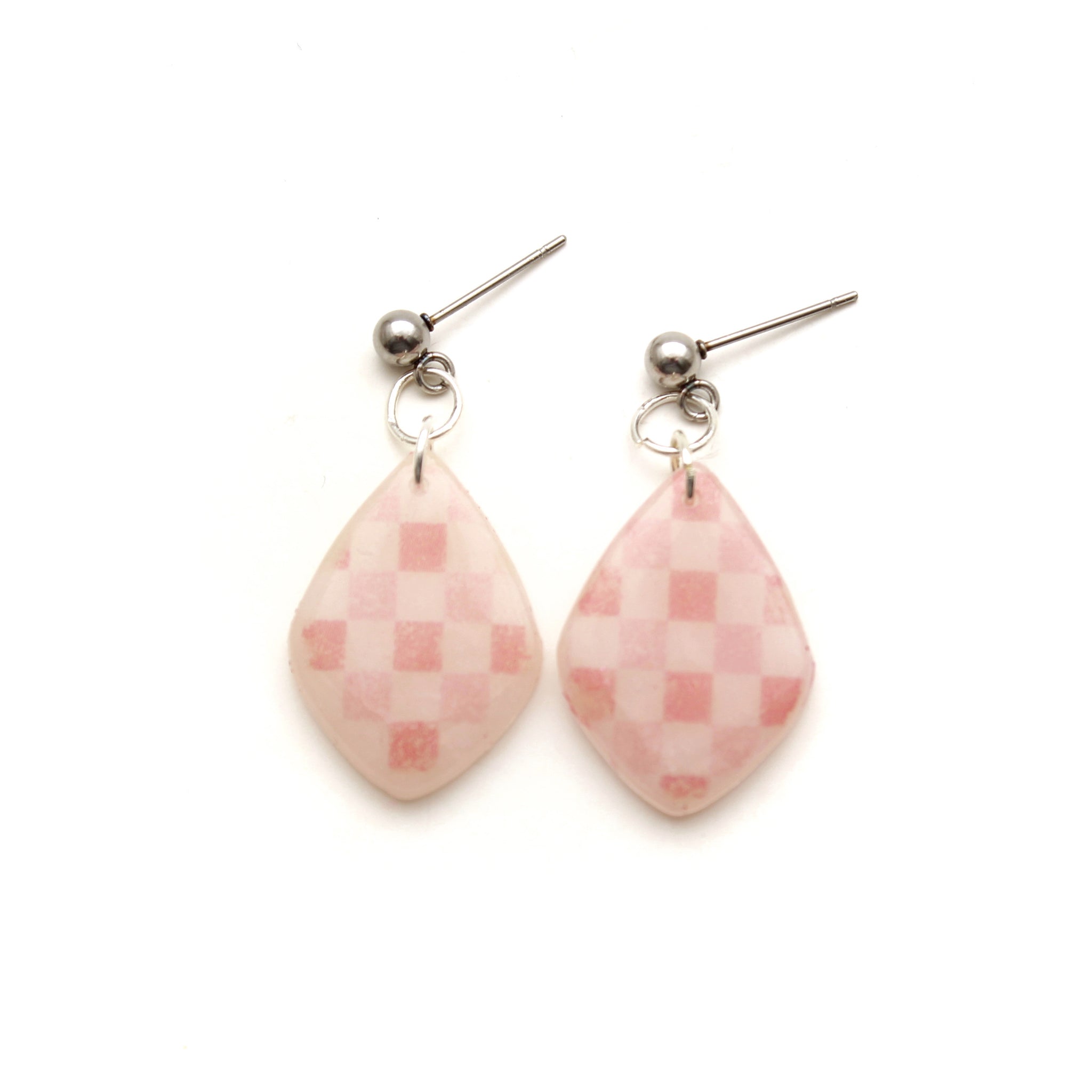 Coral and Pink Checkerboard Diamond Earrings