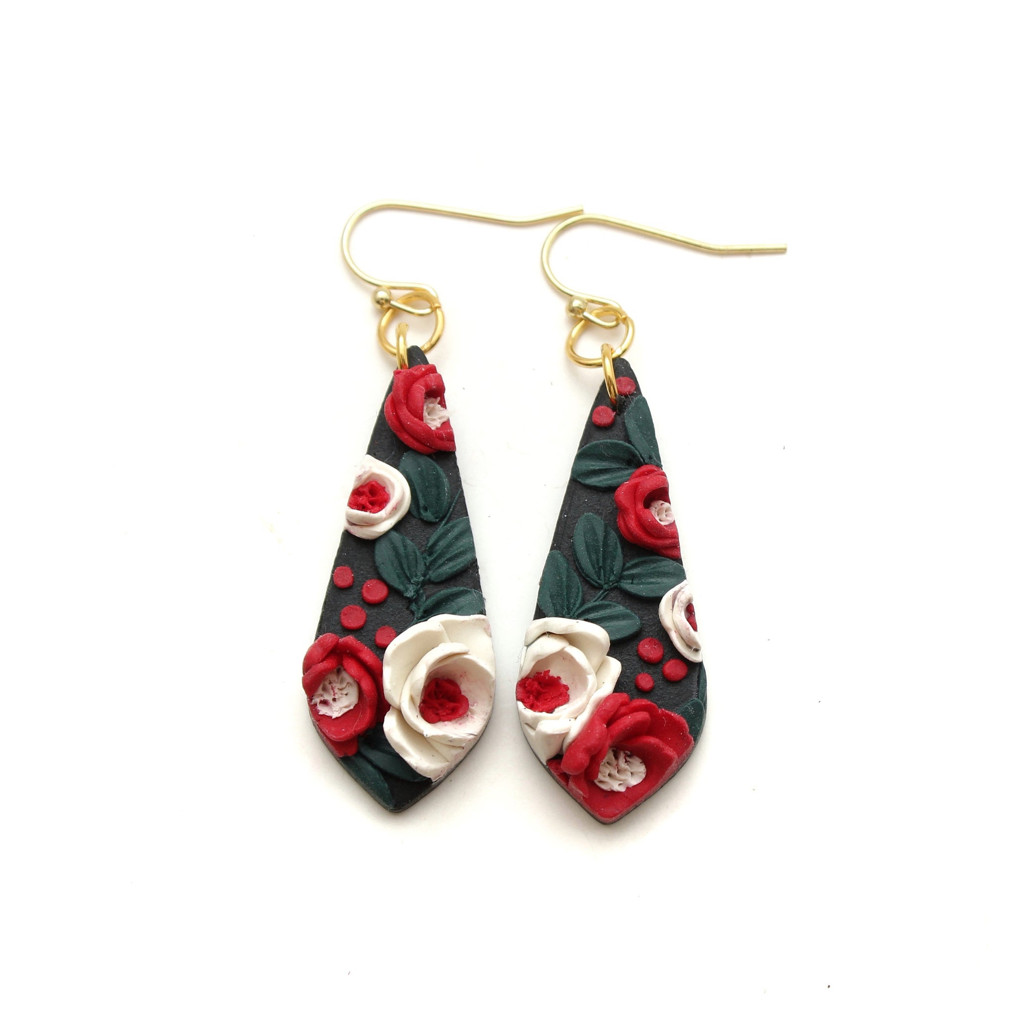 Red and White Christmas Floral Tricia Dangle Earrings