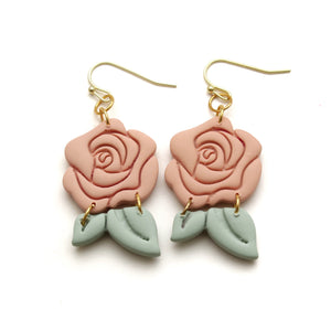 Rose Quartz Rose Dangle Earrings