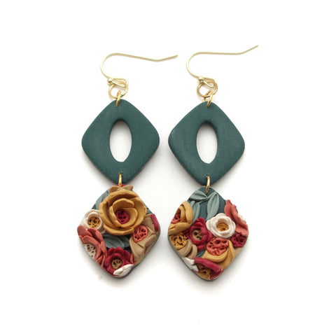 Fall Floral and Forest Green Erin Earrings