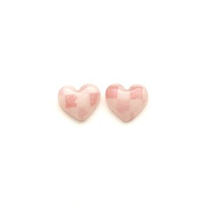 Coral and Pink Checkerboard Heart Stud Earrings
