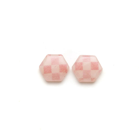 Coral and Pink Checkerboard Hexagon Stud Earrings