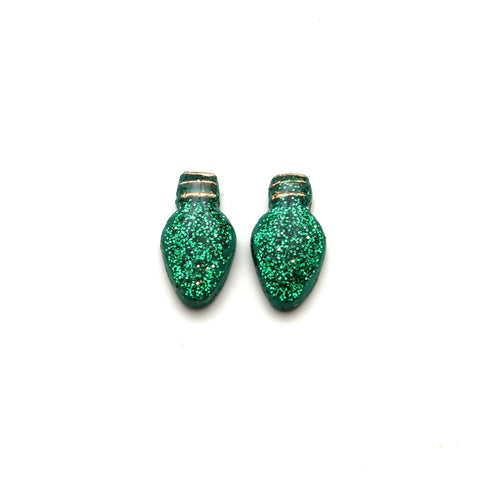 Green Glitter Christmas Light Stud Earrings