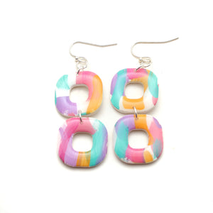 Springy Hand Painted Janet Square Earrings