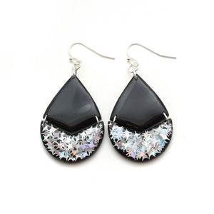 Black and Disco Glitter Leah Polymer Clay Earrings