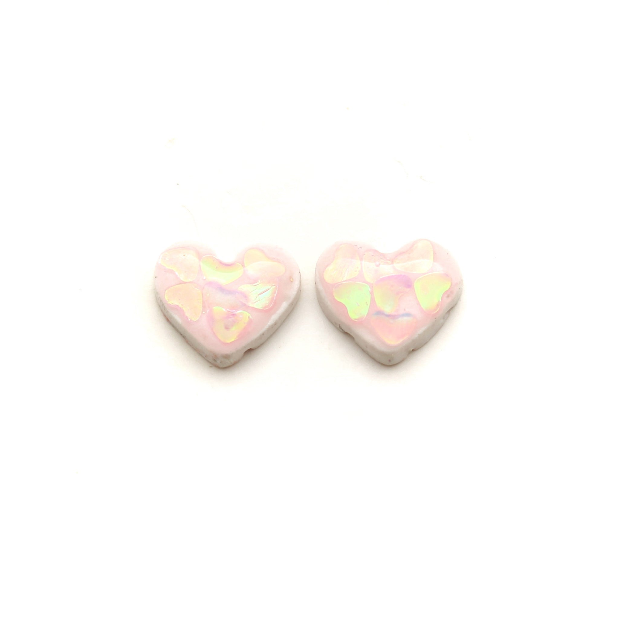 Pink Heart Iridescent Glitter Heart Stud Earrings