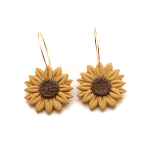 Full Sunflower Hoop Dangle Earrings