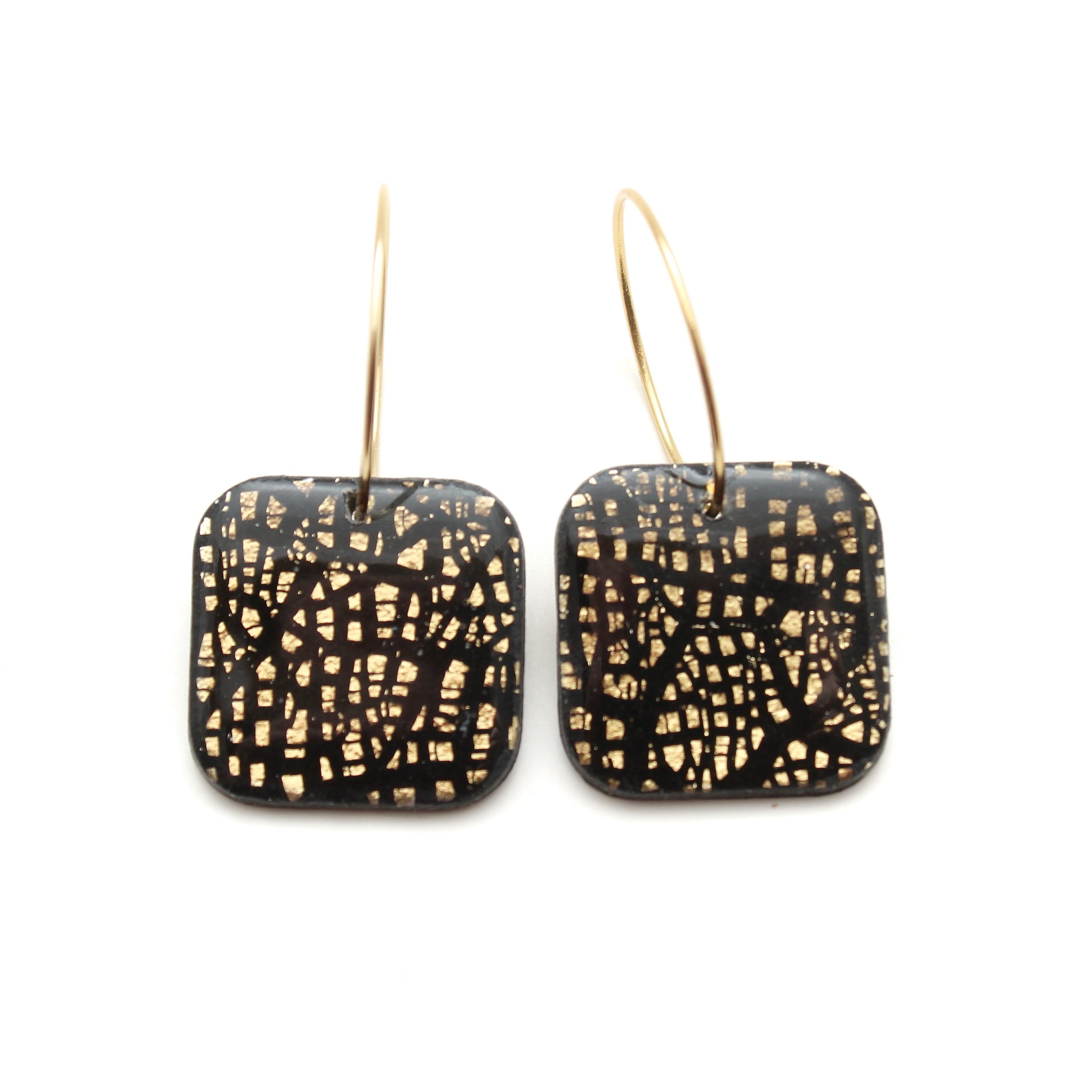 Black with Gold Speckles Sarah Hoop Dangle Earrings