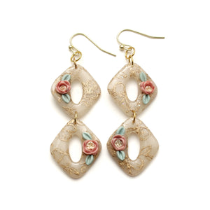 Peach and Gold Floral Print Erin Earrings