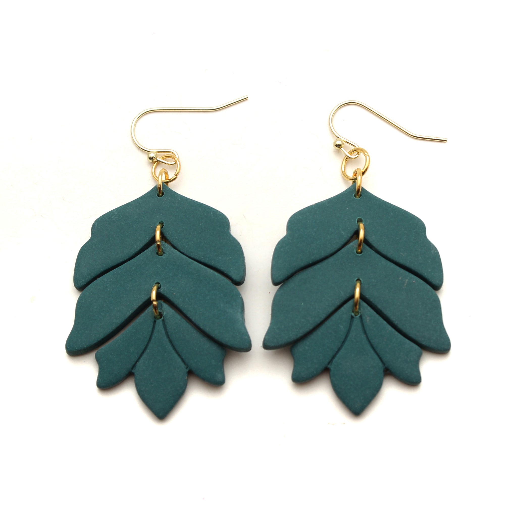 Dark Teal Botanical Polymer Clay Earrings