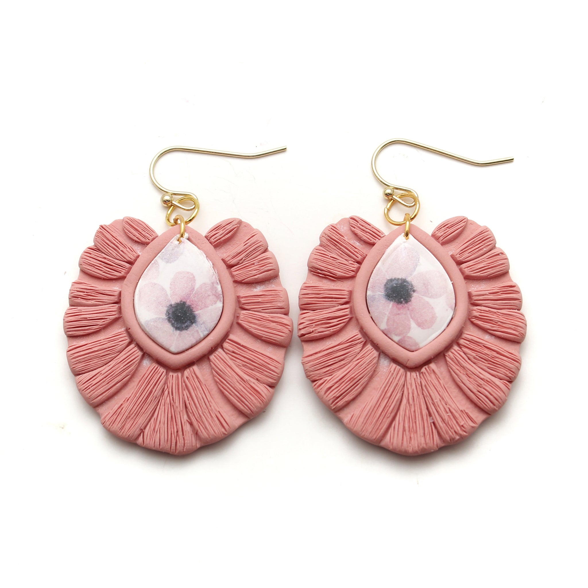 Dusty Pink Macrame and Flower Constance Earrings