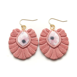 Dusty Pink Macrame and Flower Constance Earrings