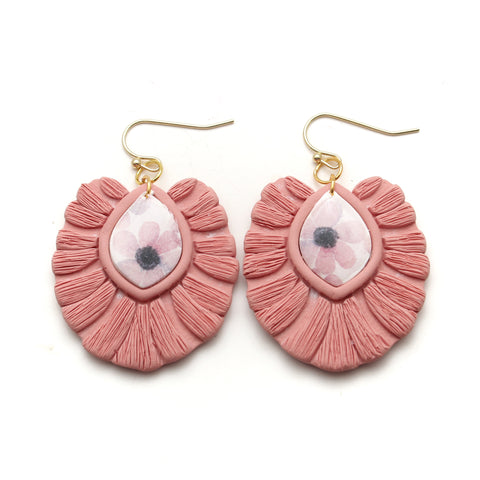 Dusty Pink Macrame and Flower Constance Earrings