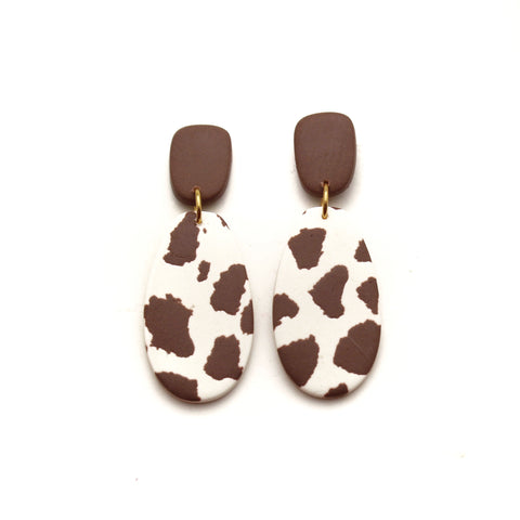 Cow Print Oval Dangles Earrings