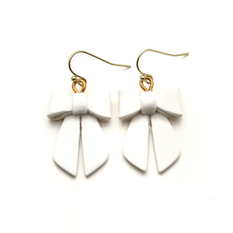 White Bow Earrings