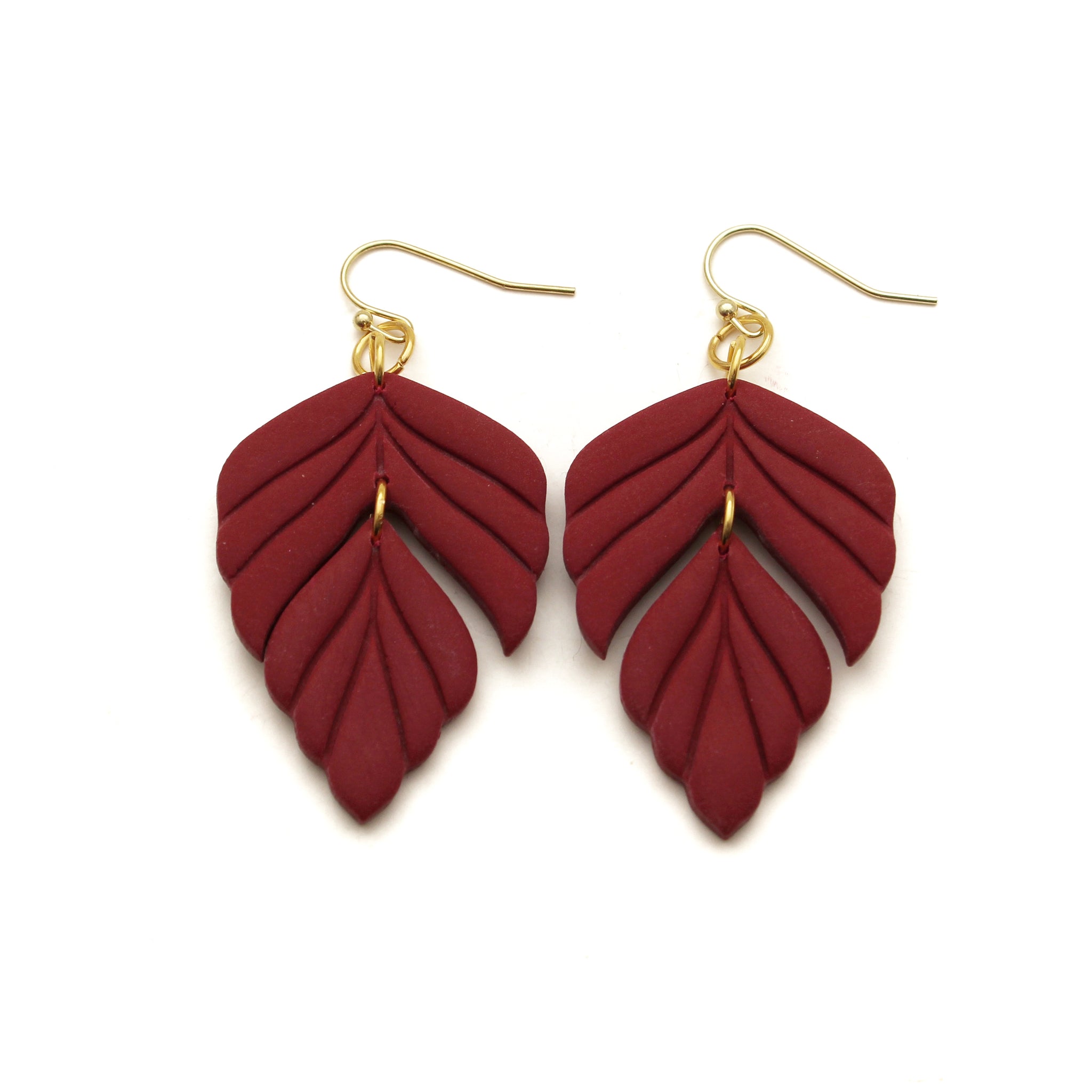 Burgundy Foliage Dangle Earrings